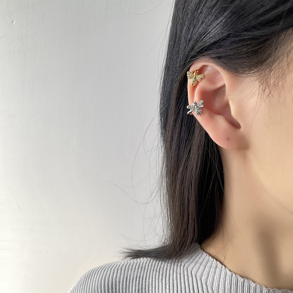 Clip oreja abeja con circonita, sin perforar, estilo ins, joya creativa mujer