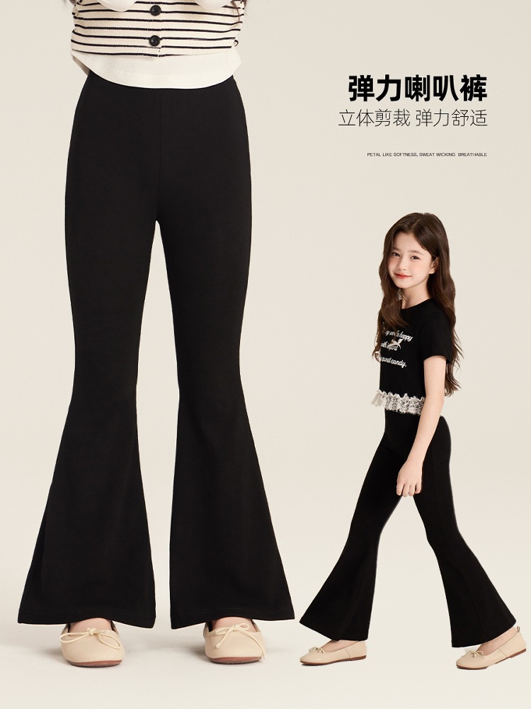 Demi-season solid color fitted universal flared trousers for leisure