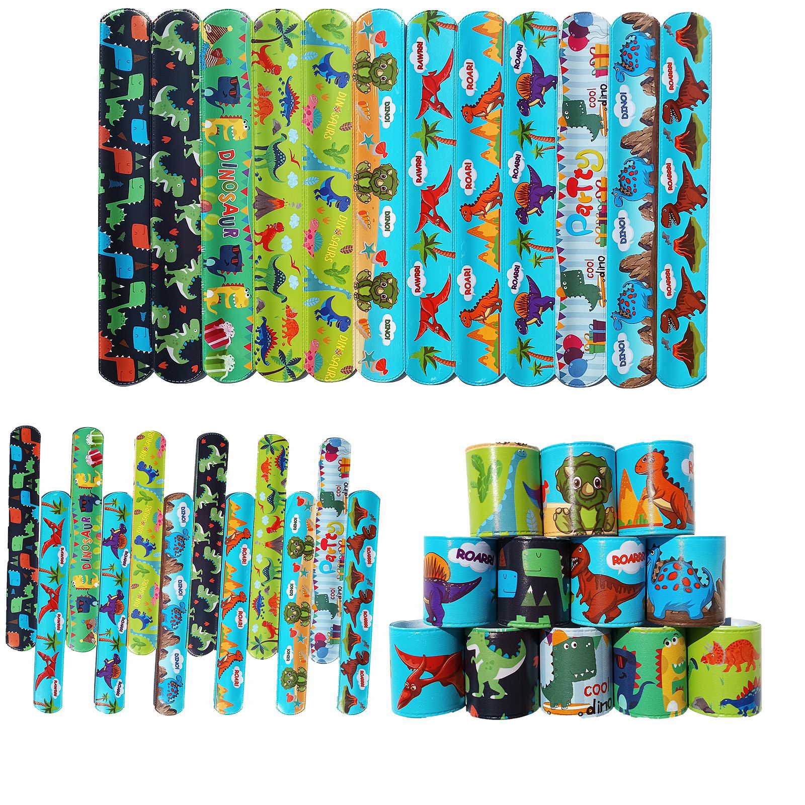 Nuevo dinosaurio Snap anillo dinosaurio tema niños pulsera Snap anillo dinosaurio partido