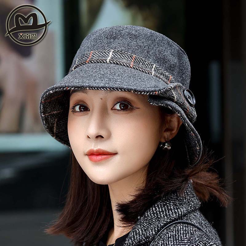 特价秋冬季女士盆帽羊毛呢渔夫帽时尚气质妈妈帽中老年人洋气帽子
