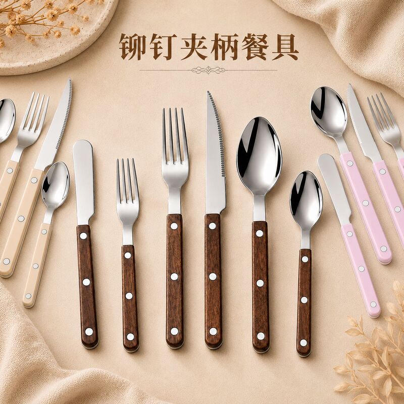 430 Stainless Steel Knife, Fork, Spoon, Rivet Handle Dinner Spoon, Dessert Fork, Butter Scraper, Restaurant Steak Knife, Cutlery Set 430 Stainless Steel Knife, Fork, Spoon, Rivet Handle Dinner Spoon, Dessert Fork, Butter Scraper, Restaurant Steak Knife, Cutlery Set