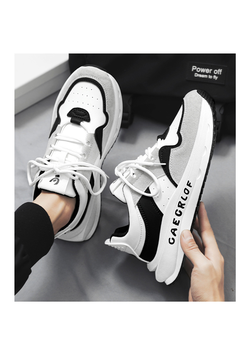  新益美 运动鞋男新款时尚运动风休闲鞋皮面撞色旅游鞋厚底