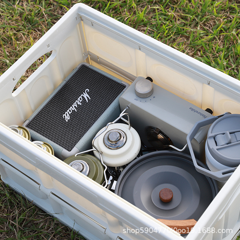 Acampar al aire libre caja de almacenamiento plegable cubierta de madera estilo industrial negro mesa de café multifuncional caja de almacenamiento coche tronco