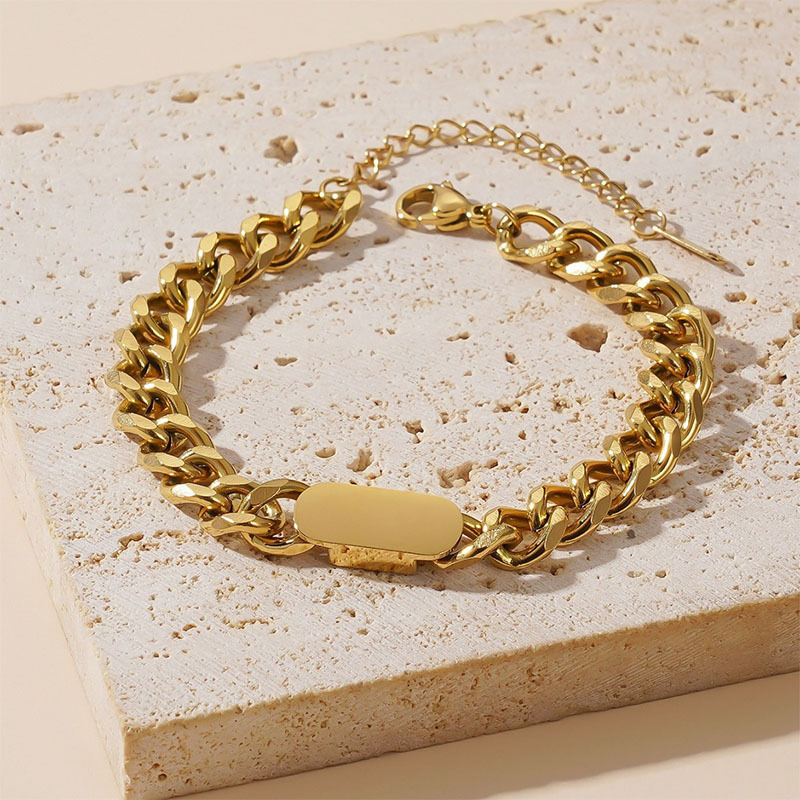 Personalized Cuban Chain Bracelet Titanium Steel 18k Engraved Versatile Couple Design Simple Jewelry Gift_voghion.com