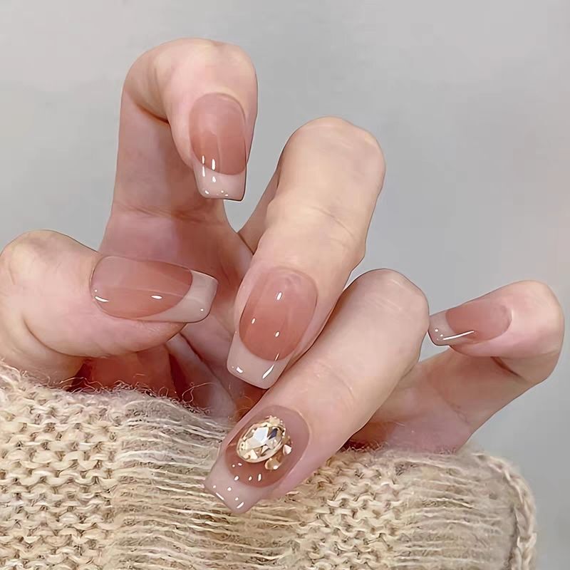 French Milk Tea Color Hand-Painted Wearable Nails 2025 New Style Gentle Style Super Nice Whitening Versatile Work Clothing Manicure Nails French Milk Tea Color Hand-Painted Wearable Nails 2025 New Style Gentle Style Super Nice Whitening Versatile Work Clothing Manicure Nails