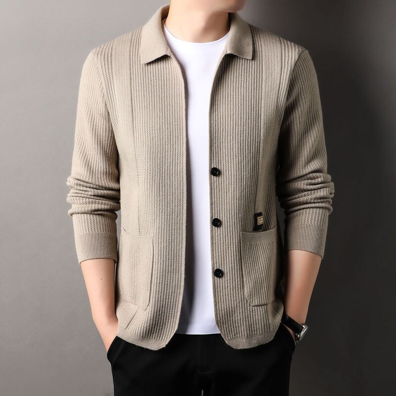 Cross-Border Popular Knitted Cardigan Men's Sweater Jacket Trendy Men's Casual Solid Color Simple Top Dropshipping
