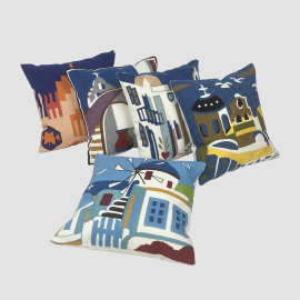 地中海天空色古典建筑抱枕套简约亚马逊样板间轻奢装饰绣花靠垫套