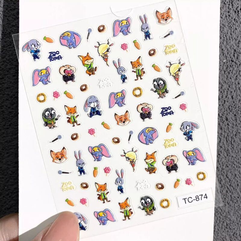 New Summer Nail Art Stickers Zootopia Cute Mr. Fox and Officer Rabbit Embossed 3D Adhesive Stickers