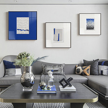 色巧现代简约客厅装饰画立体感几何抽象壁画宝蓝色样板间时尚墙画