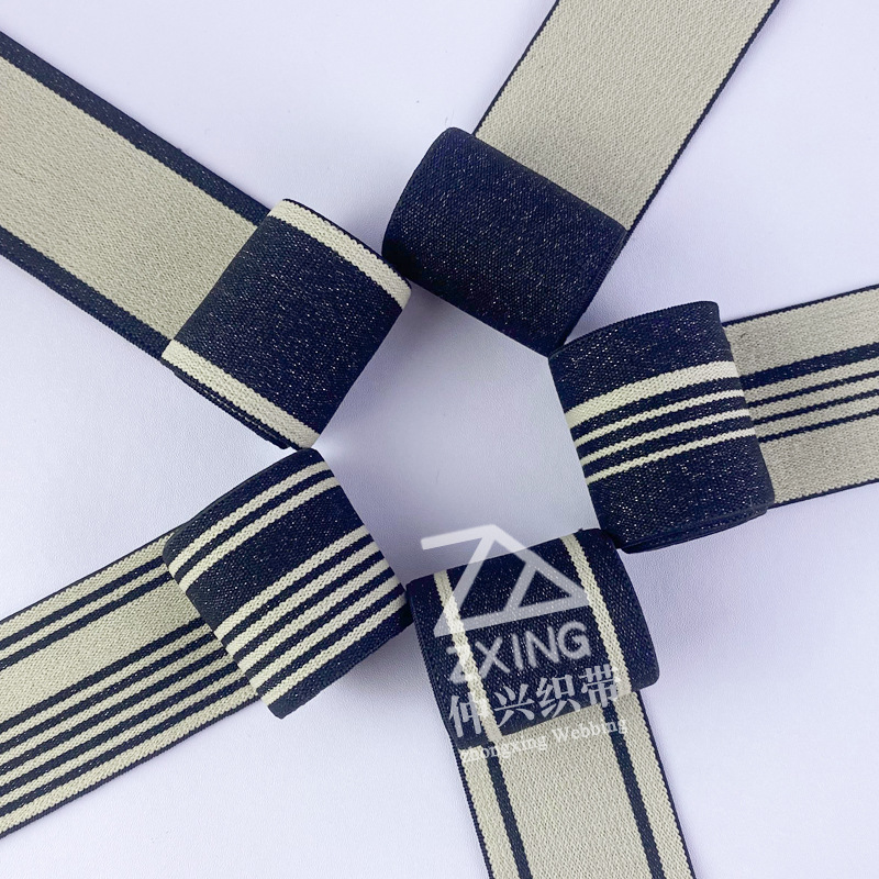 4cm闪光纱黑间杏色尼龙松紧带 衣裤裤头弹力带 背带头饰橡筋织带