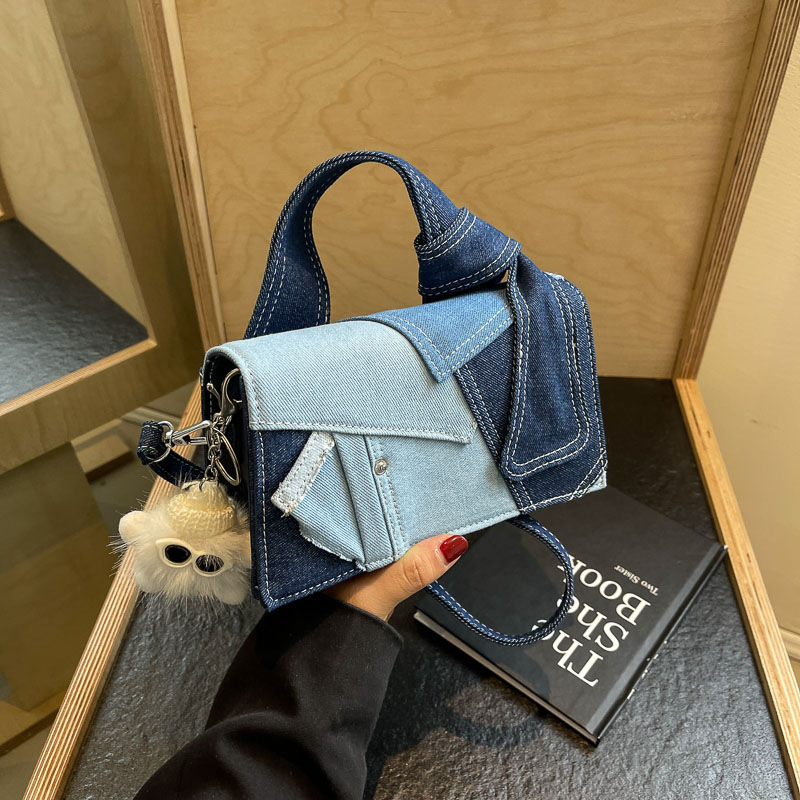 High-Quality Niche Style Denim Splicing Small Square Bag 2025 New Versatile Handbag Casual Shoulder Crossbody Bag