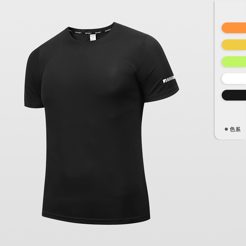 Camiseta deportiva unisex personalizada transfronteriza de manga corta con cuello redondo para verano, de secado rápido, para fitness y running, con impresión de logotipo.