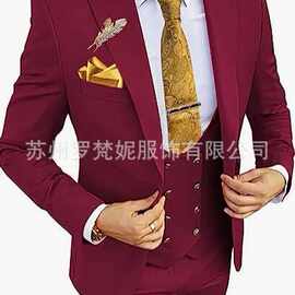 欧美外贸亚马逊男士西装三件套主持人宴会西服男士套装新郎西装礼