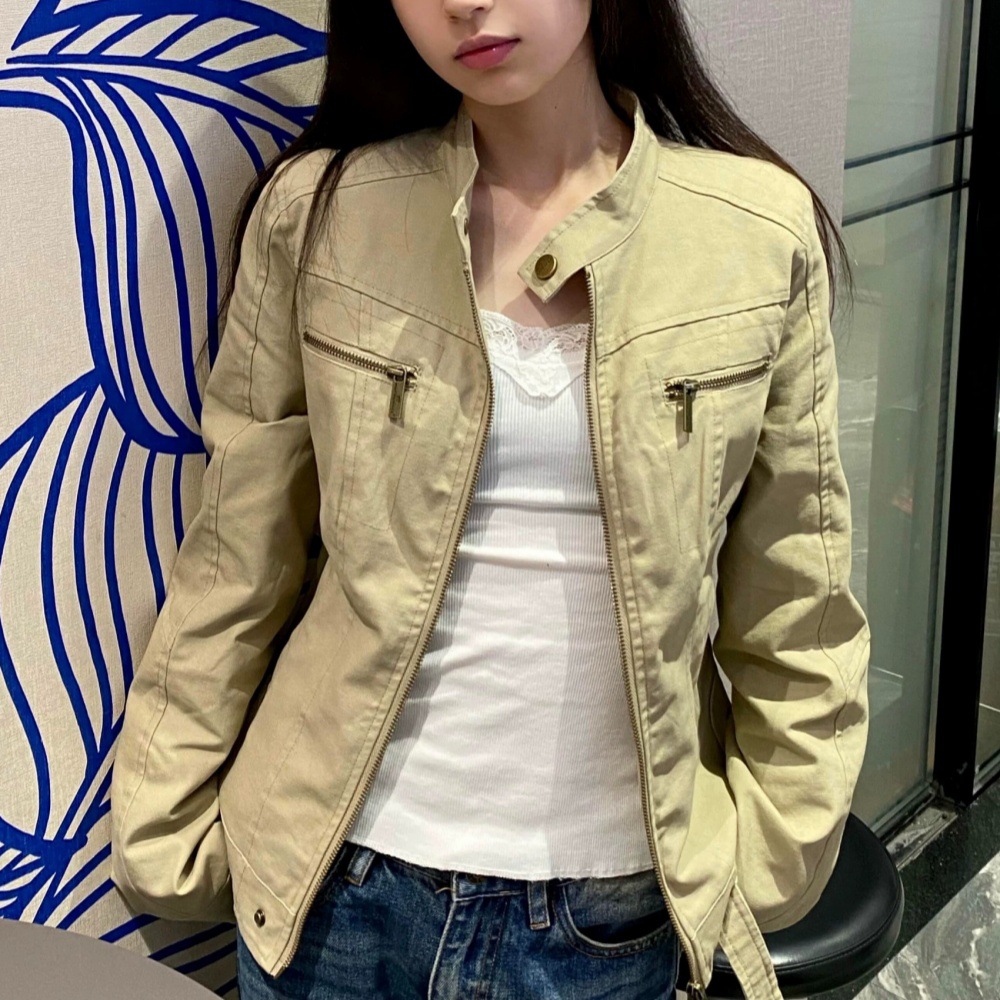 美式复古立领做旧正肩短外套男女春秋新款设计感休闲百搭夹克上衣