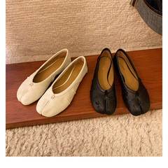 严选葡萄妈同款时髦圆头浅口一脚蹬小低跟猪蹄鞋分趾鞋女平底单鞋