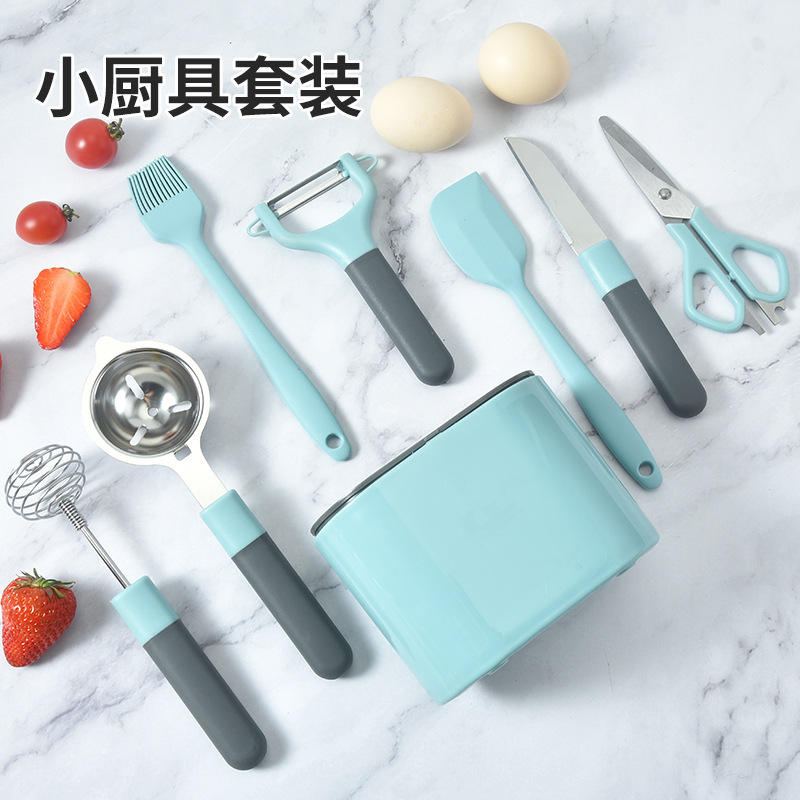 Kit de herramientas de cocina con asiento de almacenamiento tijeras cuchillo de frutas planador de melón herramientas de alimentos complementarios Kit de silicona de cocina