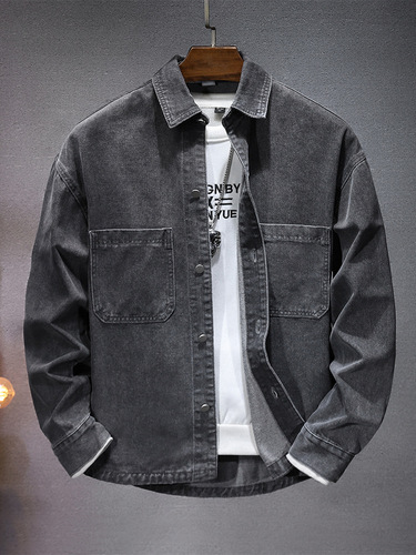 New casual men's coat 2025 spring trend handsome lapel all-matching micro loose men's denim shirt