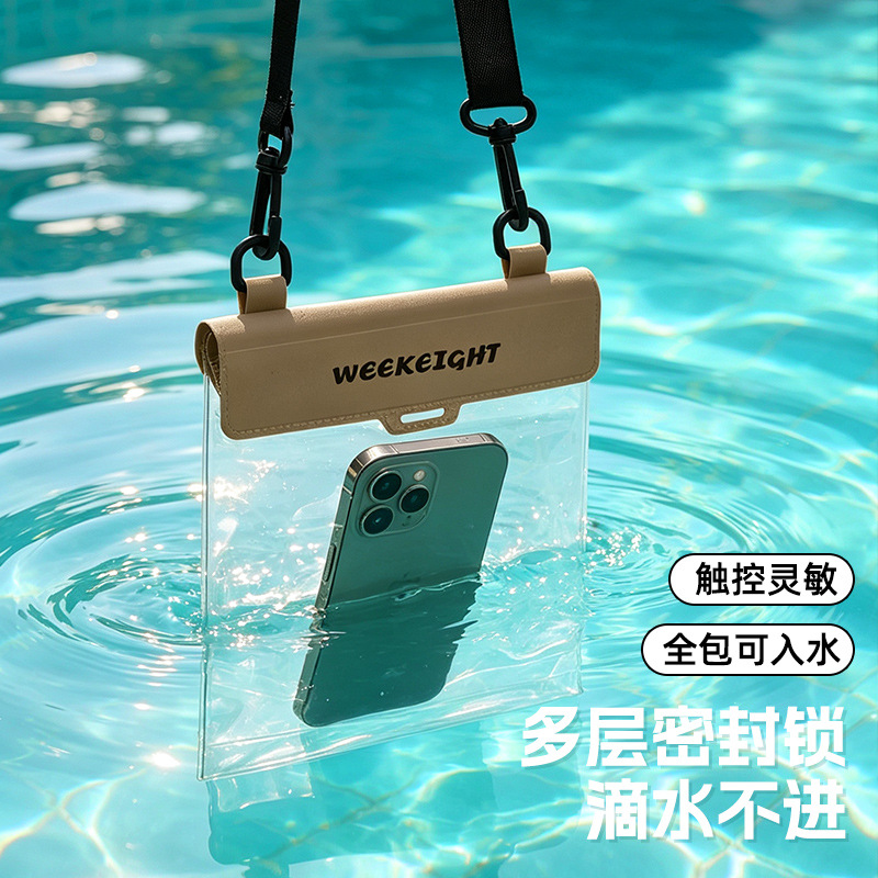 Touchscreen-compatible waterproof bag for drifting, hot springs, swimming, diving, and beach photography, large-capacity crossbody phone waterproof pouch