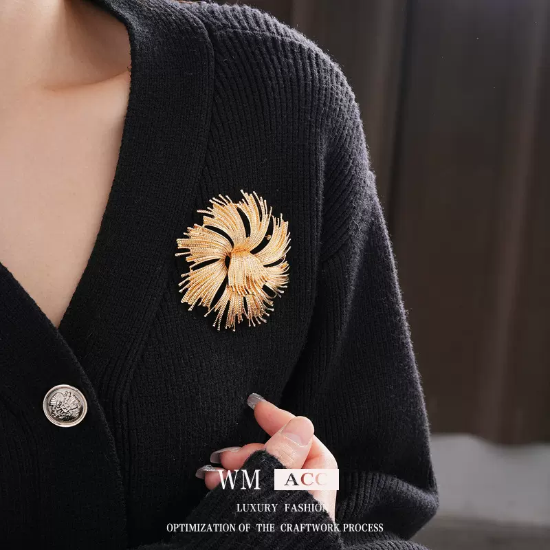 vintage中古圆形烟花胸针轻奢高级感胸花小众潮流设计感配饰批发