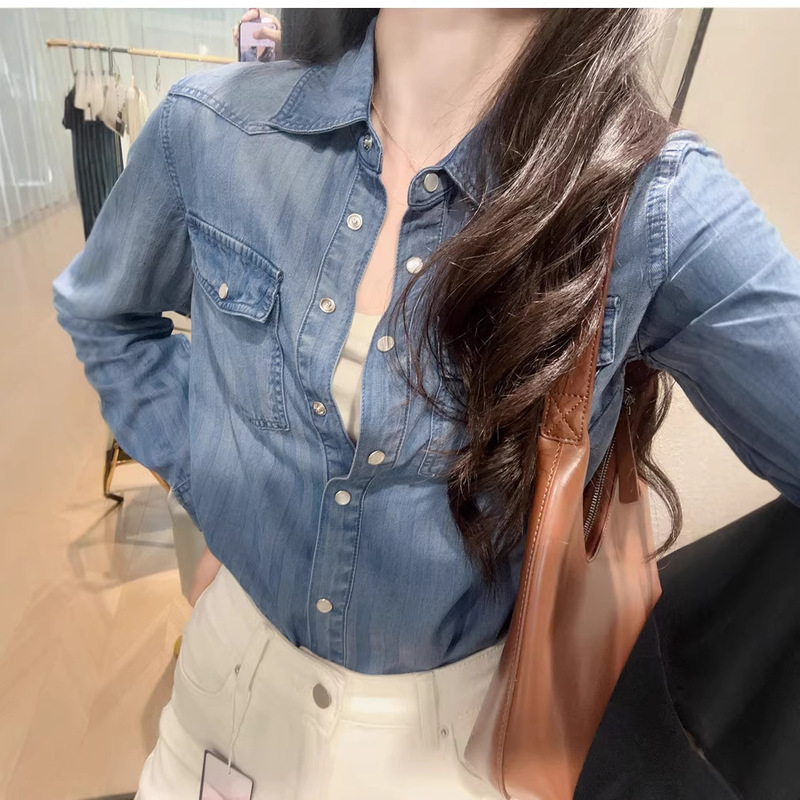 Early Spring New Arrival~100% Lyocell Tencel Soft and Drapey Loose Long-Sleeve Denim Shirt, Layered for a Slimming Effect, Women's Top Early Spring New Arrival~100% Lyocell Tencel Soft and Drapey Loose Long-Sleeve Denim Shirt, Layered for a Slimming Effect, Women's Top
