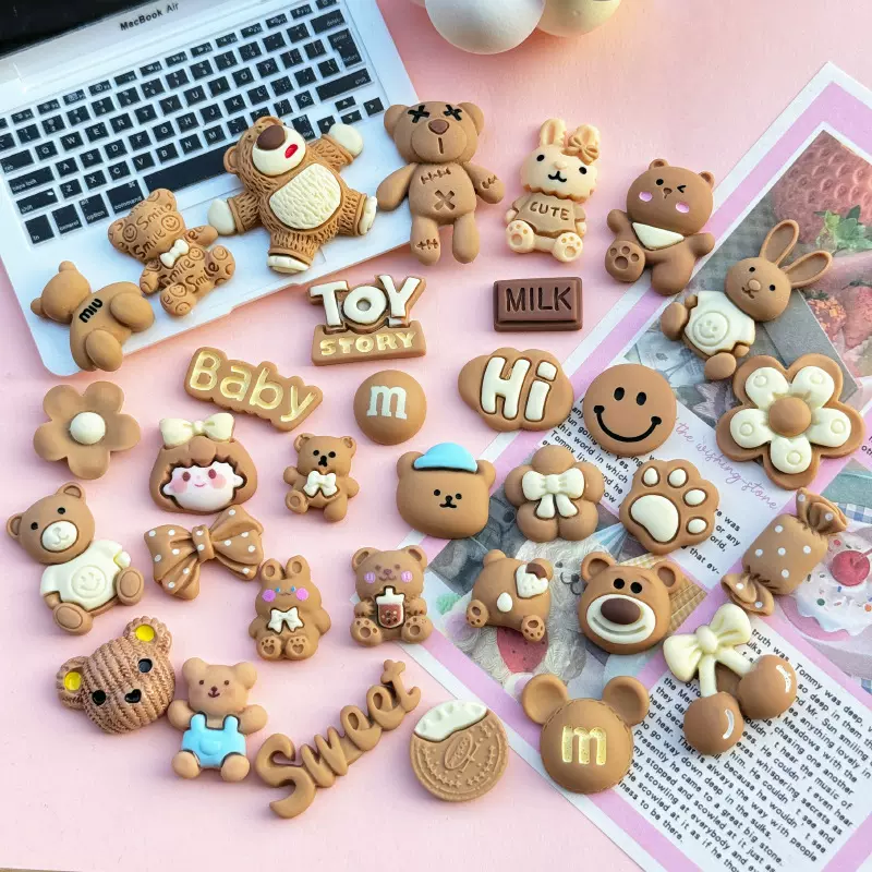 咖色抱抱小熊兔子系列diy树脂手机壳车饰水杯发夹发饰贴片材料