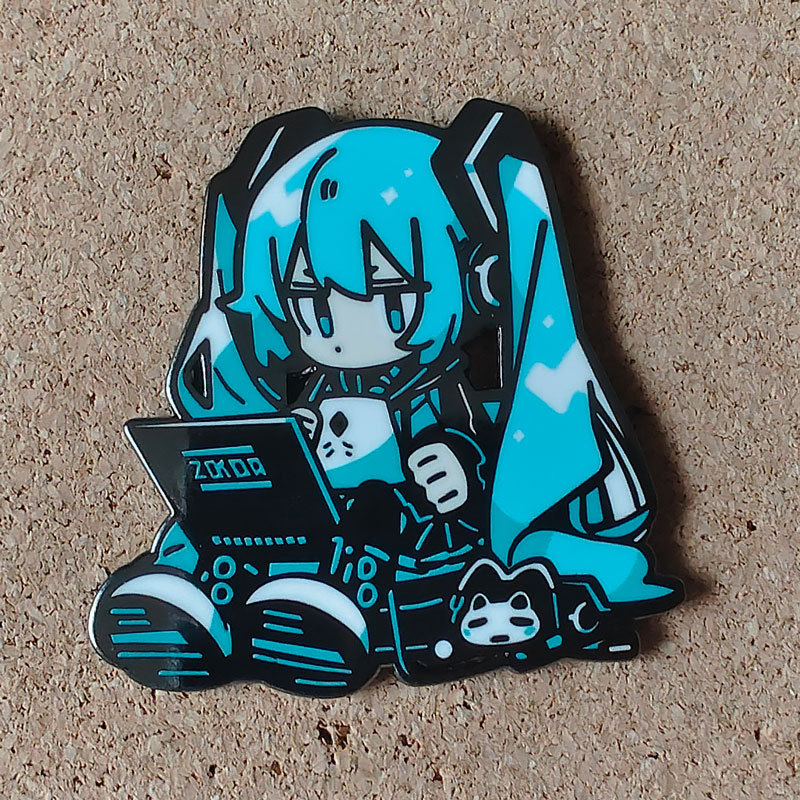 Cute 2D anime enamel pin, imitation enamel glitter girl metal badge, backpack decoration pin