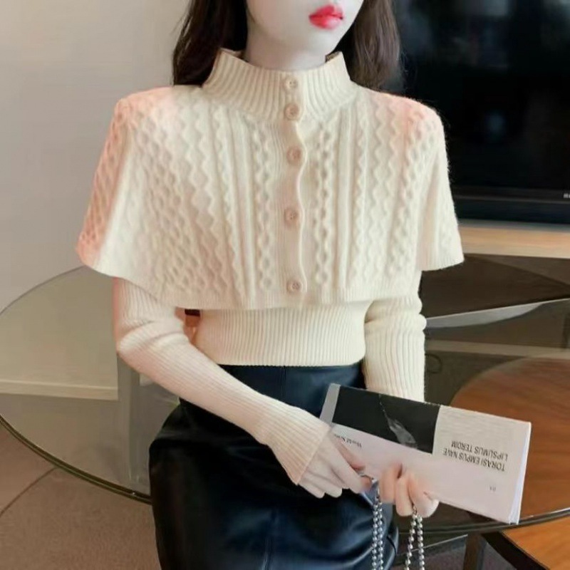 2025新款洋气麻花针织衫上衣女秋冬内搭长袖内搭两件套打底毛衣女|undefined