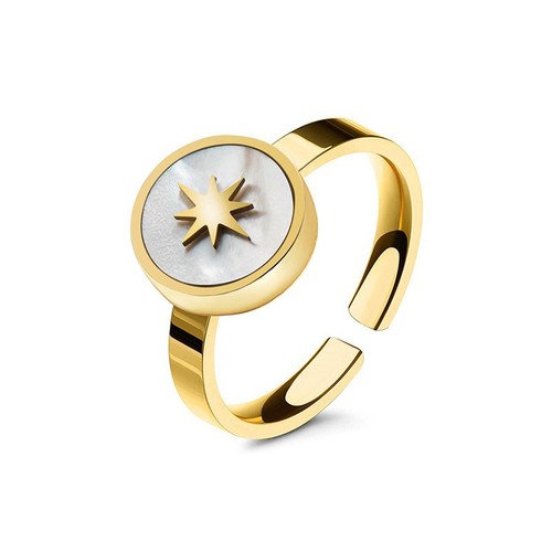 Natural stone ring for women, shell, star, titanium steel, gold-plated, non-fading, adjustable open ring, European and American combination hand jewelry