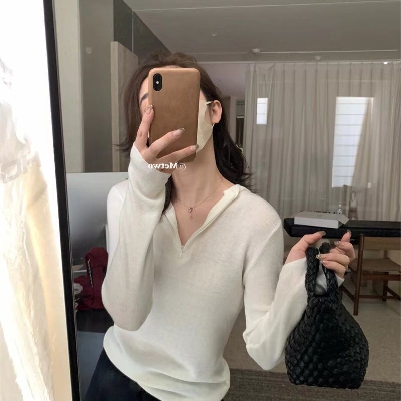 针织毛衣百搭新款拉链外套开衫立领长袖修身针织上衣女春秋打底衫|undefined