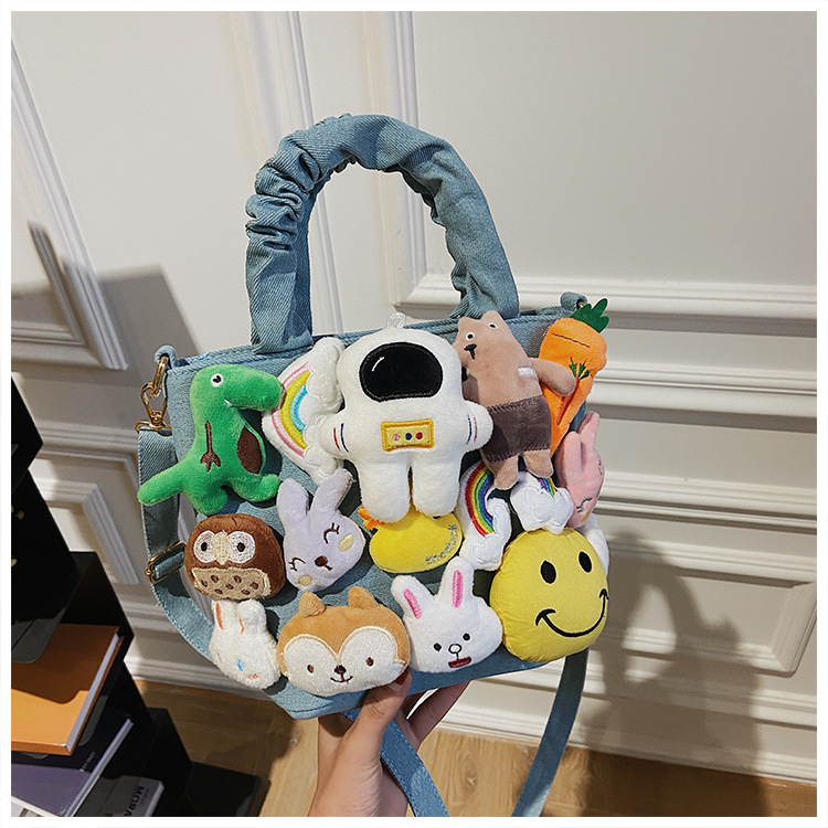 Denim Cartoon Bag 2021 New Trendy Toy Crossbody Bag Cute Princess Doll Handbag Canvas Bag display picture 6