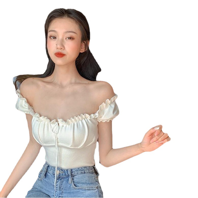 Top de un solo hombro a la moda y elegante para mujer, top de tubo con cordón de diseño de verano image 1