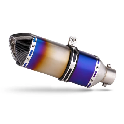 Motorcycle exhaust pipe — Rs100 Qiaoge Jinzhan 6 Gy6 - 370-inclined-tail-small-hexagonal-burnt-blue-imitation-head