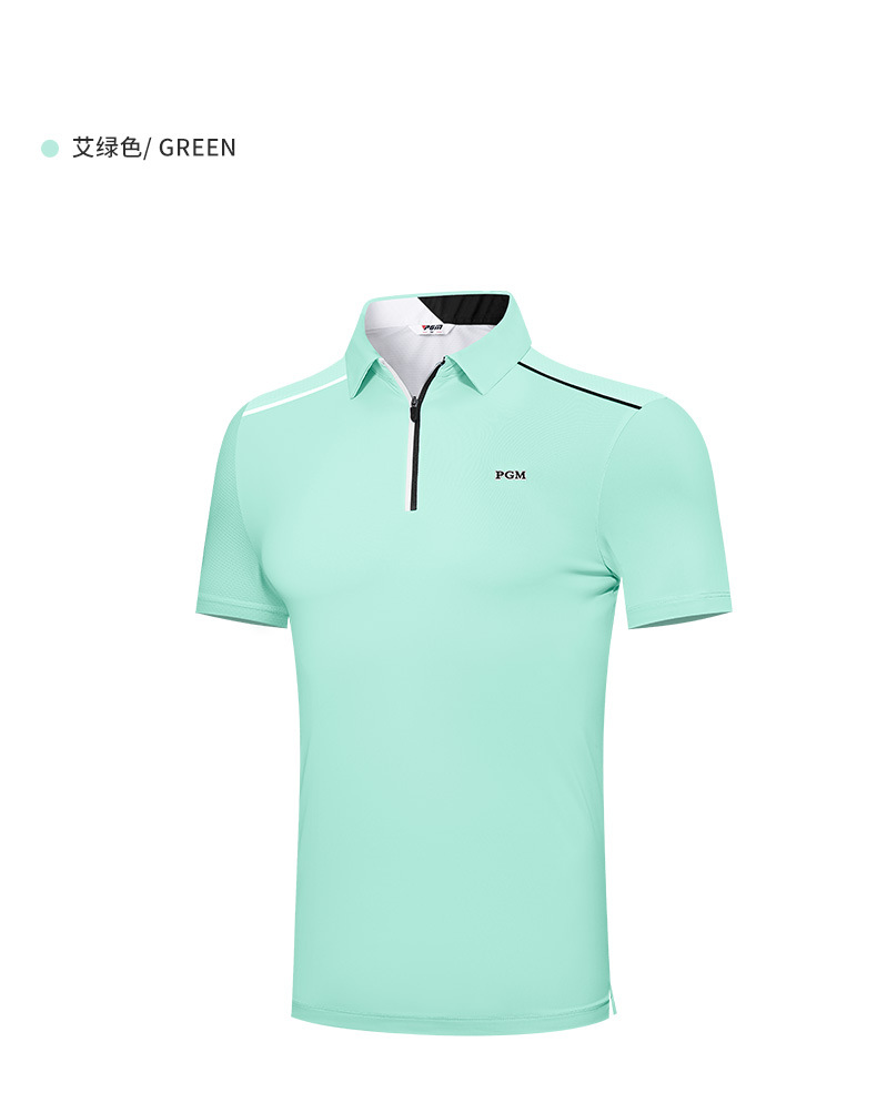 Áo polo nam golf PGM tay ngắn, cổ bẻ khóa kéo, vải thoáng khí thấm hút mồ hôi — Yf574-màu xanh lá cây ngải cứu, YF574-màu trắng, YF574-màu xanh nước biển chi tiết 14