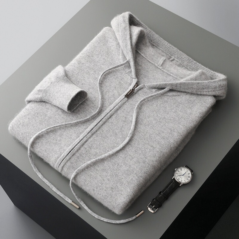 Wholesale Cashmere Zipper Hoodie Men's Pure Cashmere Autumn and Winter New Cardigan Hooded Knitted Sweater Jacket Cross-Border Wholesale Cashmere Zipper Hoodie Men's Pure Cashmere Autumn and Winter New Cardigan Hooded Knitted Sweater Jacket Cross-Border