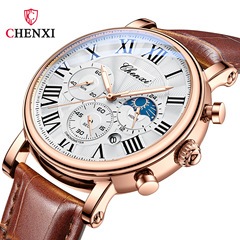 Morning Light Multifunctional Men's Business Watch with Moon Phase and Calendar, Waterproof Roman Numeral, Manufacturer, Cross-border Foreign Trade Live Streaming Watch for Men