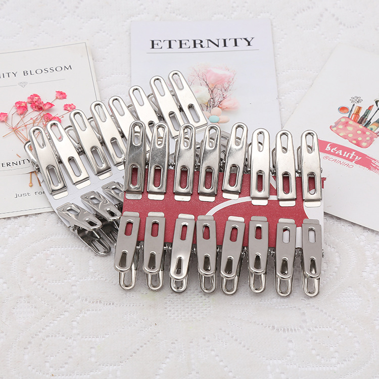 Multi-functional clothes drying strong flat mouth stainless steel clothes clip 16 pieces pack 10 yuan three hot sale