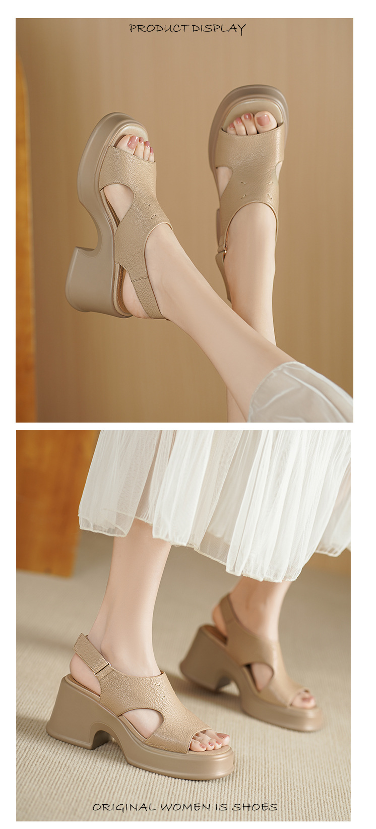 Sandal nữ đế dày gót vuông quai ngang khóa một dây phong cách La Mã — đen chi tiết 5