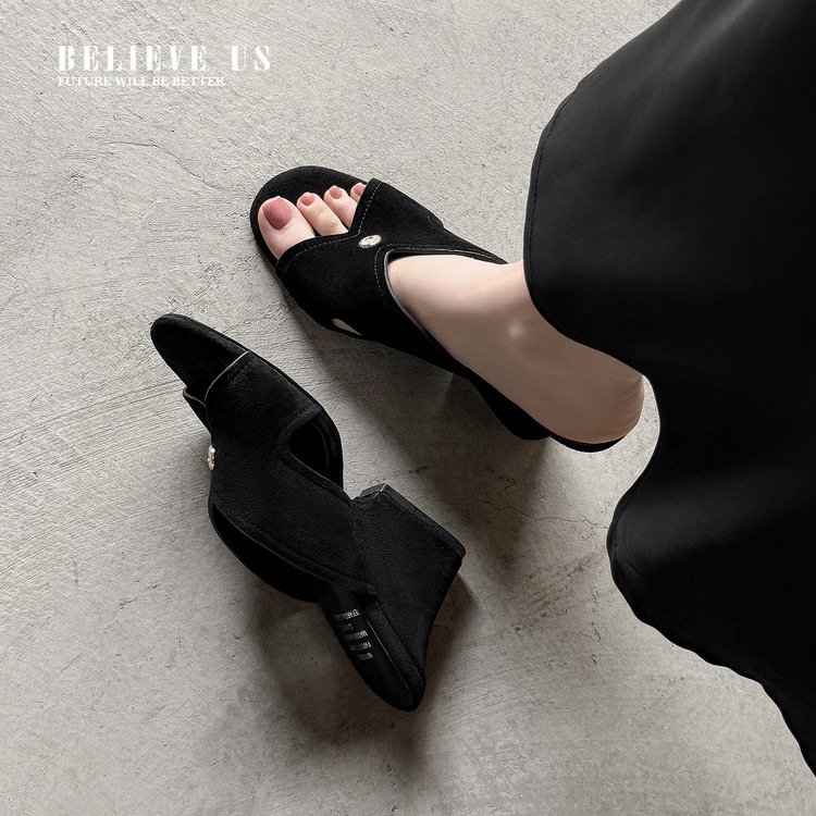Sandal nữ da cừu hở mũi quai chéo gót xuồng 5 cm — màu nâu, Trang chủ, màu đen chi tiết 54