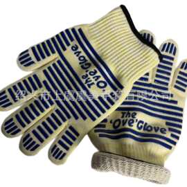 批发跨境货源头工厂双层棉印硅胶防烫五指烧烤防热耐高温烘焙手套