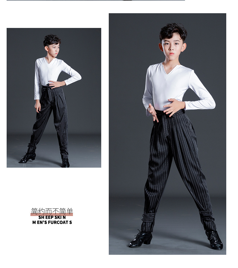 White V-neck long sleeve top + striped pants