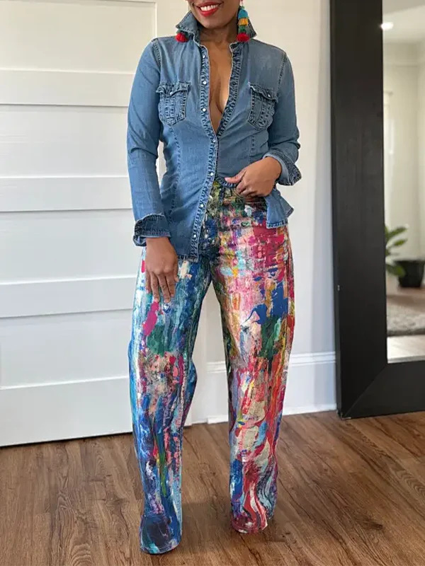 OL6187 新製品 AliExpress Amazon ヨーロッパとアメリカのクロスボーダー婦人服ファッションカジュアルストレートパンツ塗装ズボン|undefined