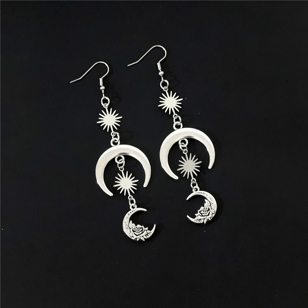 Sun, Moon, Rose Pattern Women'S Gender 1 Pair Casual Simple Style Sun Moon Rose Plating Alloy Drop Earrings