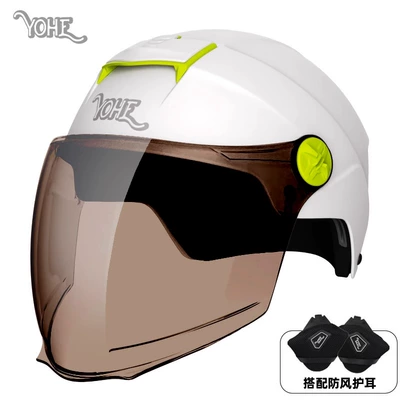 Motosiklet dəbilqələri – Summer Women's Electric Car Men's - one-size-fits-all-dk2-3c-yue-shadow-white-chang-qian-tea-mirror-comes-with-ear-protection
