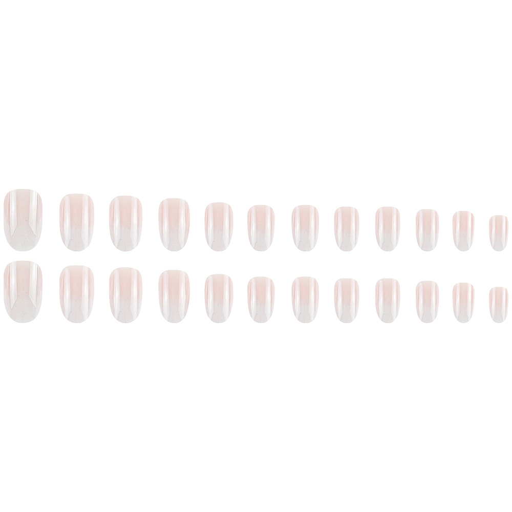 Moda rosa y blanca gradiente arte de uñas corto 24 piezas parche de uñas terminado suave y dulce