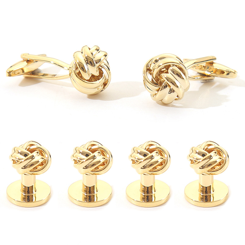 Men's shirt two lines cuff button hollowed out cuff button suit matching button set 6-piece set shirt golden sleeve pin 
