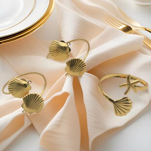 European and American Cross-Border New Holiday Style Fashion Niche Shell Starfish Fresh Combination Hotel Napkin Buckle Ring