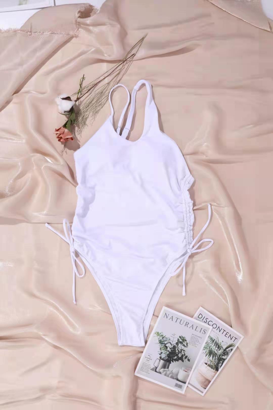 irregular one-shoulder strap sexy side drawstring lace-up elastic one-piece swimwear NSDYS54003