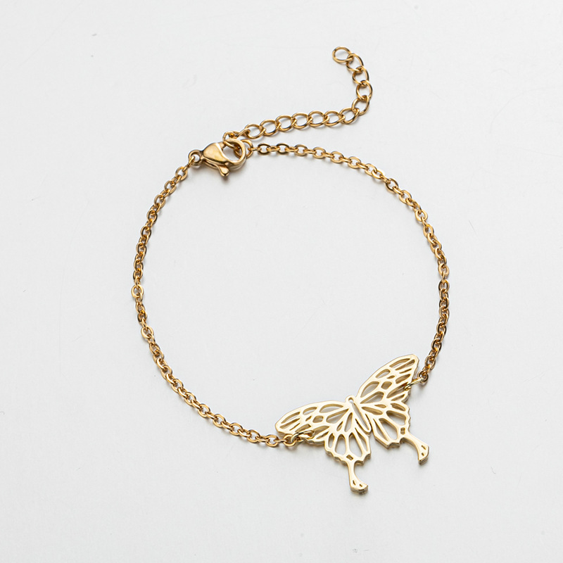 Holiday Occasion 201 Stainless Steel Material PVD Coated Real Gold Plated Butterfly 201 Stainless Steel Simple Style Waterproof Non Tarnish 201 Stainless Steel Bracelets