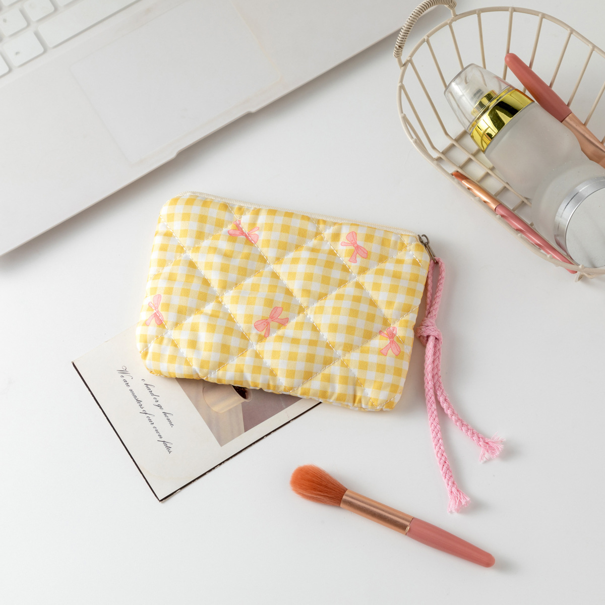 나비 리본 옐로우 체크