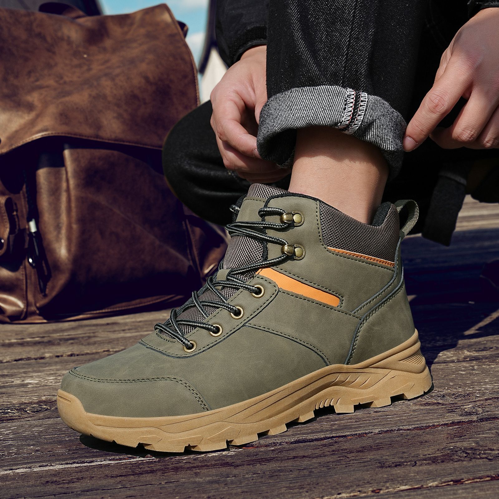 Hombre al aire libre botas de trabajo de comercio exterior nuevas botas deportivas de tamaño grande impermeable, antideslizante, desgaste, botas de montaña, zapatos altos